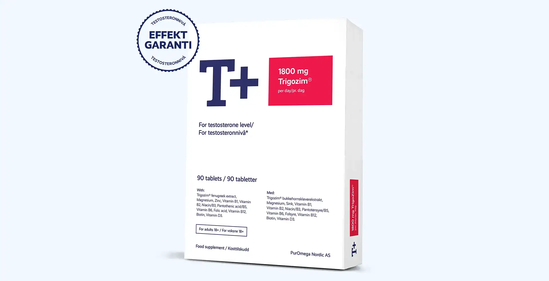 T+ produktboks med garantiemblem